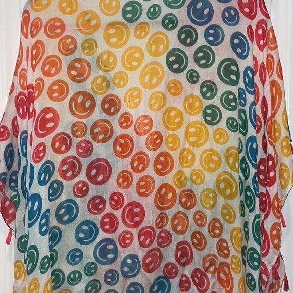 Cute smiley face rainbow lightweight poncho coverup one size boho hippie - Picture 8 of 16